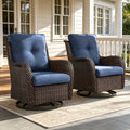 POCASSY Wicker Outdoor Swivel Rocking Chairs - 2 Piece Oversized Swivel Rocker Porch Chairs Set Rattan Chair for Outdoor Porch Deck Garden Backyard
