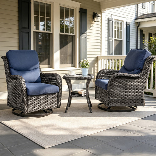 POCASSY 3 Pieces Patio Furniture Set, High Back Outdoor Swivel Chairs with Side Table, All Weather Wicker Patio Sets for Porch Garden Balcony