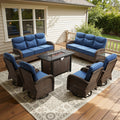 POCASSY 9-Piece Outdoor Patio Furniture Set with Firepit - 6 Inch Thick Cushion Outdoor Conversation Set with 2 Sofas, 4 Swivel Glider Chairs, 2 Side Tables, and Propane Fire Pit Table