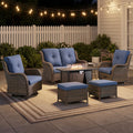 POCASSY 7PCS Patio Furniture Sets with 43" Propane Firepit Table, All-Weather Wicker Outdoor Patio Furniture Set with Glider Loveseat, Swivel Glider Patio Chairs, High Back Outdoor Conversation Set