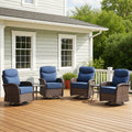 POCASSY 6 Pieces Patio Furniture Set, 6" Thick Cushion Wicker Patio Conversation Set with 4 Swivel Rocking Patio Chairs, High Back Patio Set with Glass Top Coffee Table for Outside, Porch