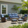 POCASSY 7 Pieces Patio Furniture Set with 6-inch Thick Cushion, Brown Wicker High Back Outdoor Couch and Swivel Glider Patio Chairs, Sectional Patio Set Ideal for Front Porch Backyard