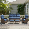 POCASSY 6 Pieces Patio Furniture Set with 6-inch Thick Cushion, Brown Wicker High Back Outdoor Couch and Swivel Glider Patio Chairs, Sectional Patio Set Ideal for Front Porch Backyard