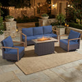 POCASSY Patio Furniture Set with Fire Pit, 4-Piece Wicker Outdoor Conversation Set with Swivel Glider Patio Chairs and 43" Propane Firepit Table, Luxury Outdoor Patio Fire Pit Set for Porch, Deck