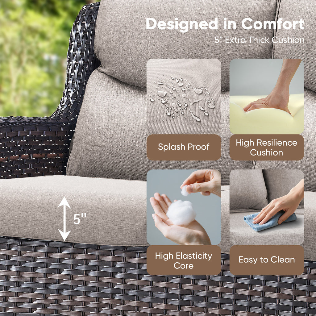POCASSY 52" Wide Outdoor Wicker Patio Sofa with Cushions