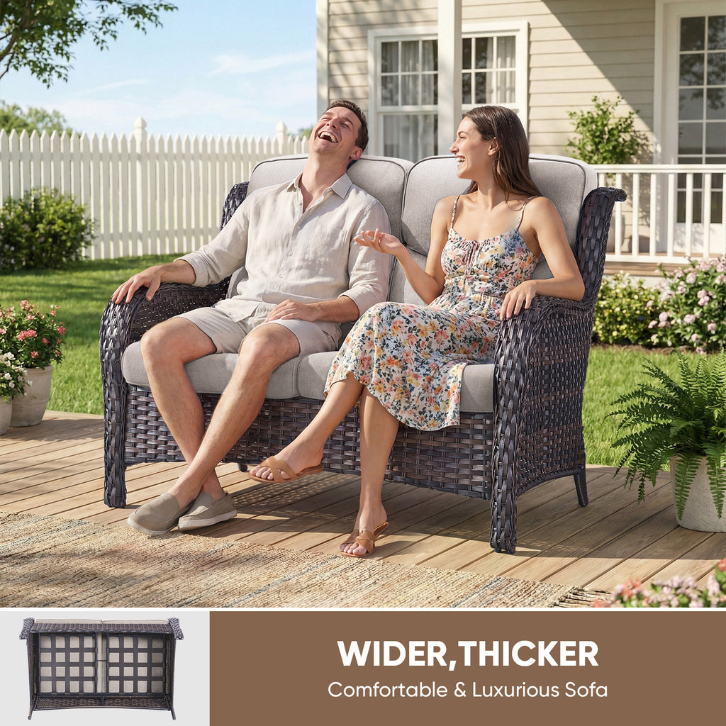 POCASSY 52" Wide Outdoor Wicker Patio Sofa with Cushions