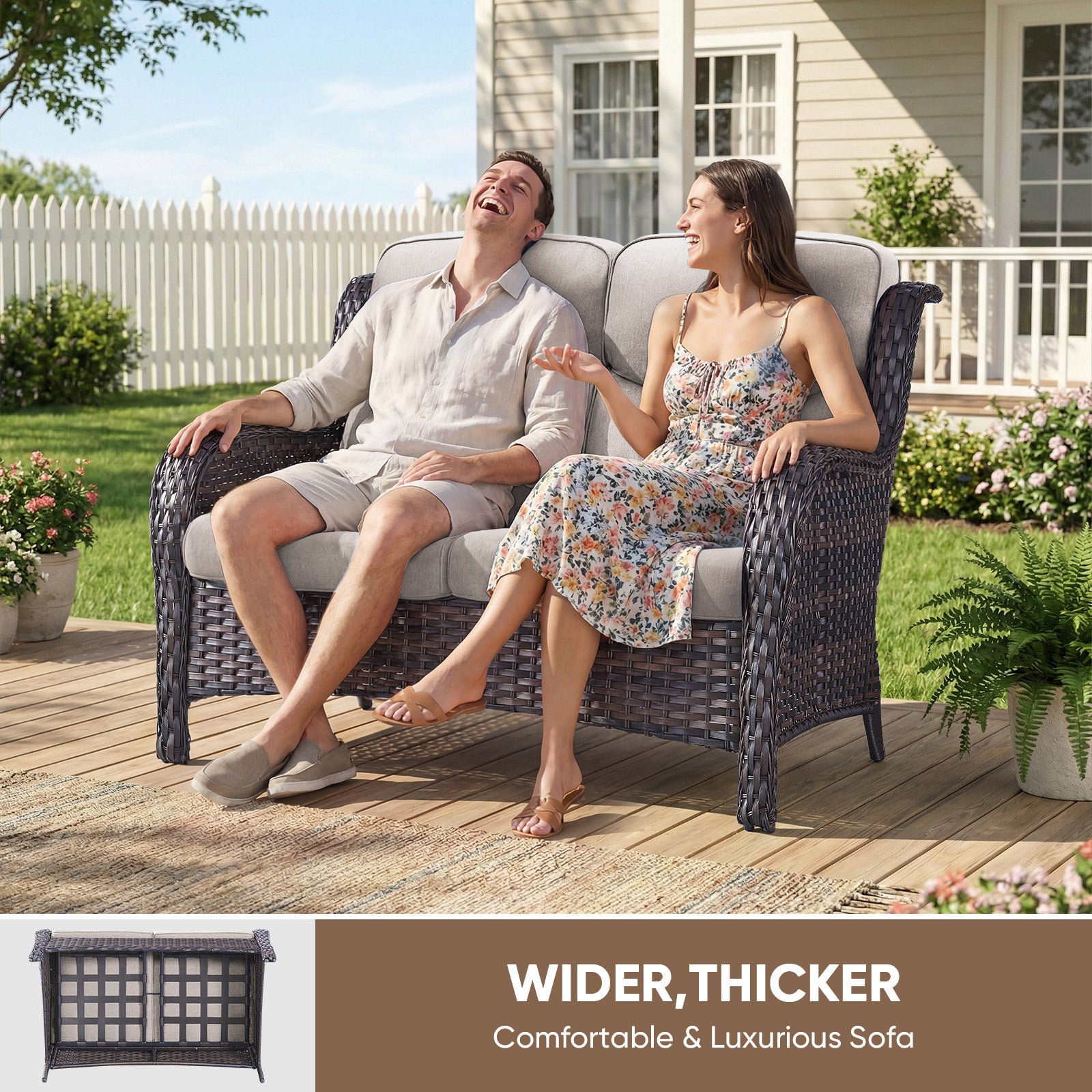 POCASSY 52" Wide Outdoor Wicker Patio Sofa with Cushions