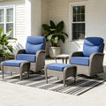 POCASSY 5 Pieces Outdoor Patio Furniture Set with Swivel Glider Patio Chairs Set of 2, Gray Wicker High Back Outdoor Conversation Set with Swivel Patio Chair, Ottoman, and Side Table