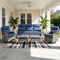 POCASSY 6 Pieces Patio Furniture Set with 6-inch Thick Cushion, Gray Wicker High Back Outdoor Couch and Swivel Glider Patio Chairs, Sectional Patio Set Ideal for Front Porch Backyard