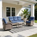 POCASSY 5 Pieces Patio Furniture Set with 6-inch Thick Cushion, Gray Wicker High Back Outdoor Couch and Swivel Glider Patio Chairs, Sectional Patio Set Ideal for Front Porch Backyard