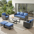 POCASSY 6 Pieces Patio Furniture Sets with Swivel Glider Rockers, All Weather Gray Wicker Outdoor Conversation Set with High Back Sofa and Metal Coffee Table for Deck, Balcony