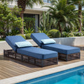 POCASSY Outdoor Patio Chaise Lounge Chair Set of 2, Adjustable Backrest Patio Recliner Lounge Chairs with 5-inch Thick Cushion, Brown Wicker Patio Recliner Rattan Reclining Chairs for Pool