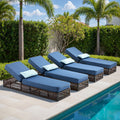 POCASSY Outdoor Patio Chaise Lounge Chair Set of 4, Adjustable Backrest Patio Recliner Lounge Chairs with 5-inch Thick Cushion, Brown Wicker Patio Recliner Rattan Reclining Chairs for Pool