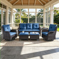 POCASSY 6 Pieces Outdoor Patio Furniture Sets with Swivel Rocker Patio Chairs, PE Wicker Patio Outdoor Conversation Set with Swivel Glider Chairs and 3-Seat Sofa, Ideal for Balcony, Deck, Backyard