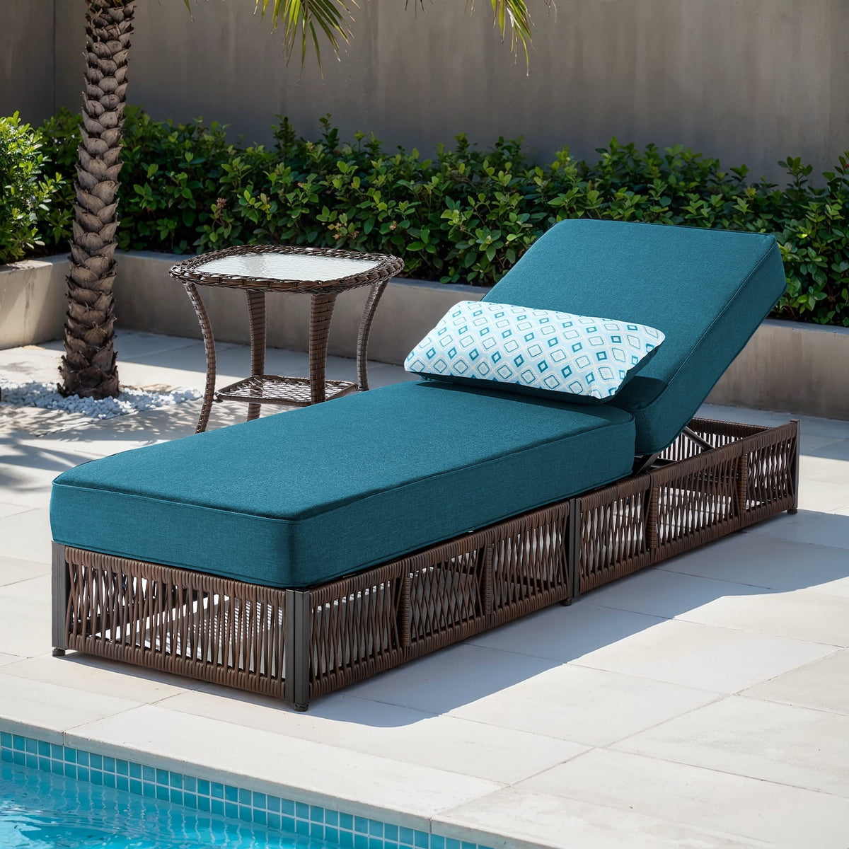 POCASSY Patio Chaise Lounge, Adjustable Backrest, 5-inch Thick Cushion, Brown Wicker, Patio Recliner Lounge Chair, Rattan Reclining Chair for Pool Pool Side