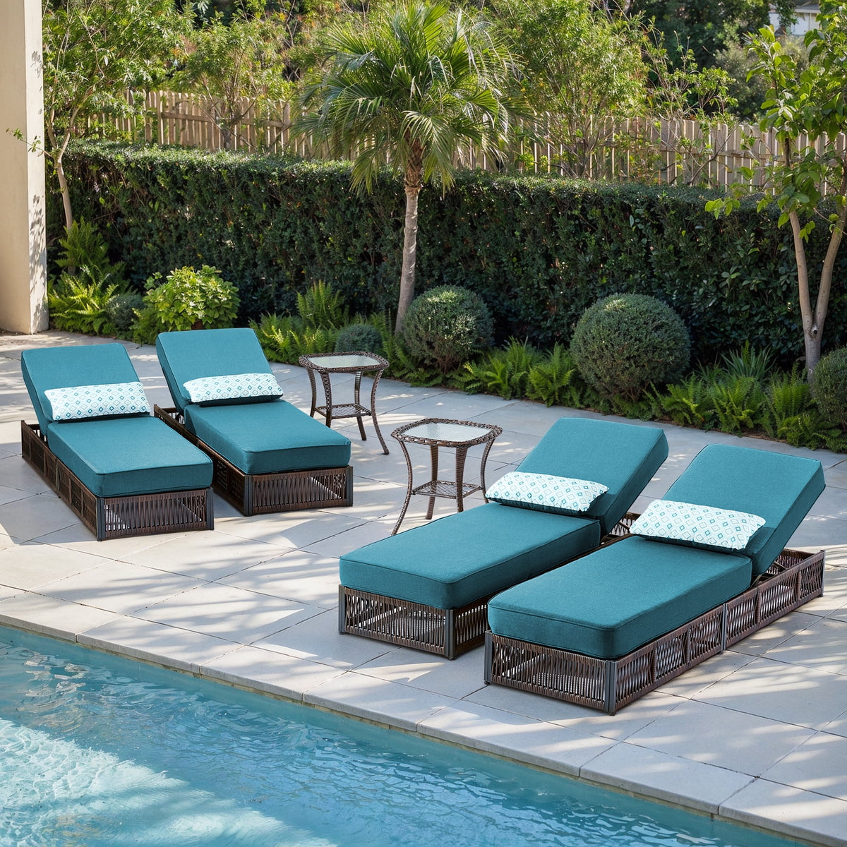 POCASSY Patio Chaise Lounge, Adjustable Backrest, 5-inch Thick Cushion, Brown Wicker, Patio Recliner Lounge Chair, Rattan Reclining Chair for Pool Pool Side