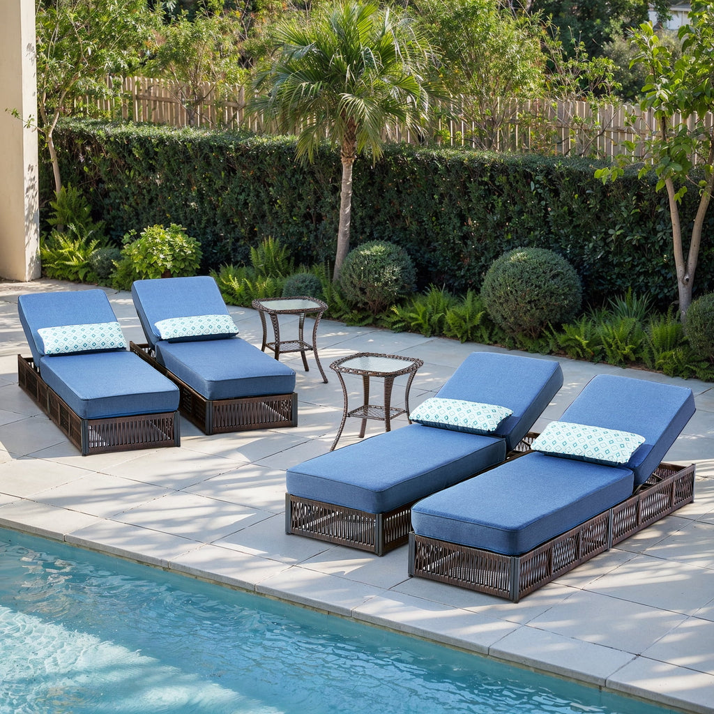 POCASSY Patio Chaise Lounge, Adjustable Backrest, 5-inch Thick Cushion, Brown Wicker, Patio Recliner Lounge Chair, Rattan Reclining Chair for Pool Pool Side