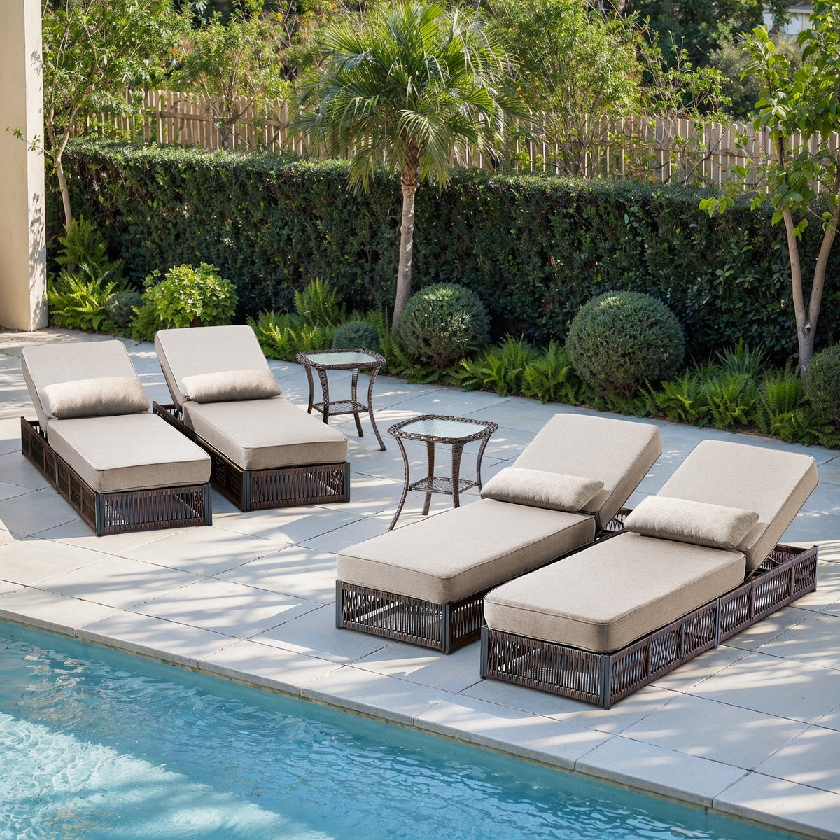 POCASSY Patio Chaise Lounge, Adjustable Backrest, 5-inch Thick Cushion, Brown Wicker, Patio Recliner Lounge Chair, Rattan Reclining Chair for Pool Pool Side