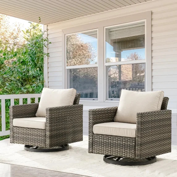 POCASSY Outdoor Rocking Chair Set of 2, All Weather Wicker Patio Furniture Set Outdoor Swivel Chair Sets of 2 with Square Arm for Garden Porch Pool