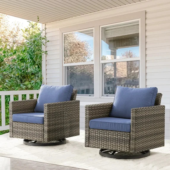 POCASSY Outdoor Rocking Chair Set of 2, All Weather Wicker Patio Furniture Set Outdoor Swivel Chair Sets of 2 with Square Arm for Garden Porch Pool