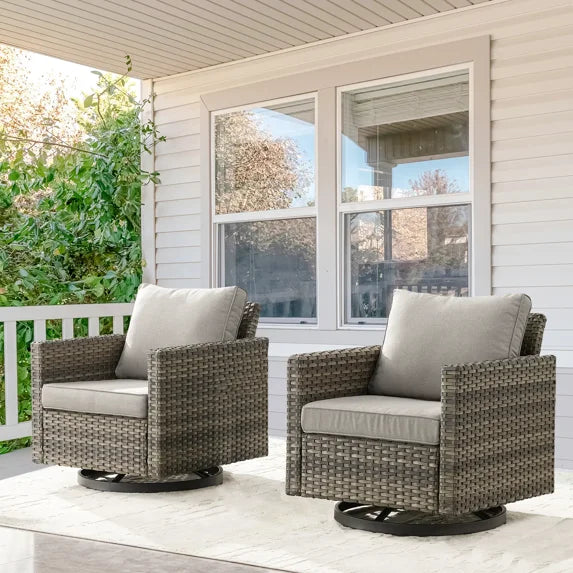 POCASSY Outdoor Rocking Chair Set of 2, All Weather Wicker Patio Furniture Set Outdoor Swivel Chair Sets of 2 with Square Arm for Garden Porch Pool