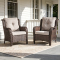 POCASSY Patio Wicker Chairs Set of 2, All-Weather Wicker Patio Furniture Chairs Set Rattan High-Back Outdoor Armchairs with Cushions