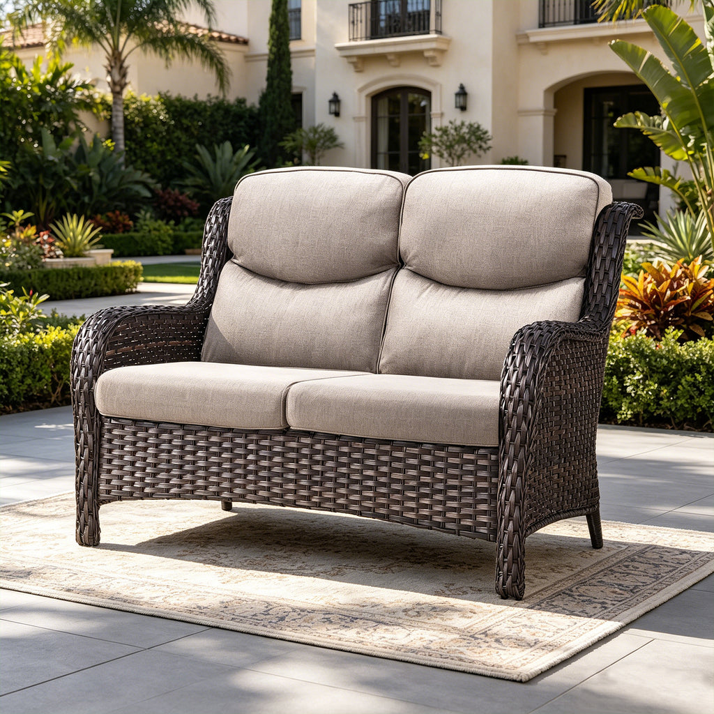 POCASSY 52" Wide Outdoor Wicker Patio Sofa with Cushions