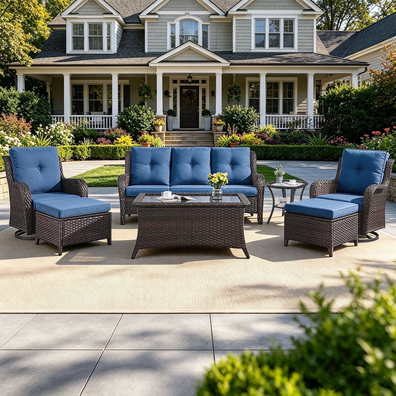 POCASSY 7 Pieces Rattan Sofa Seating Group with Cushions