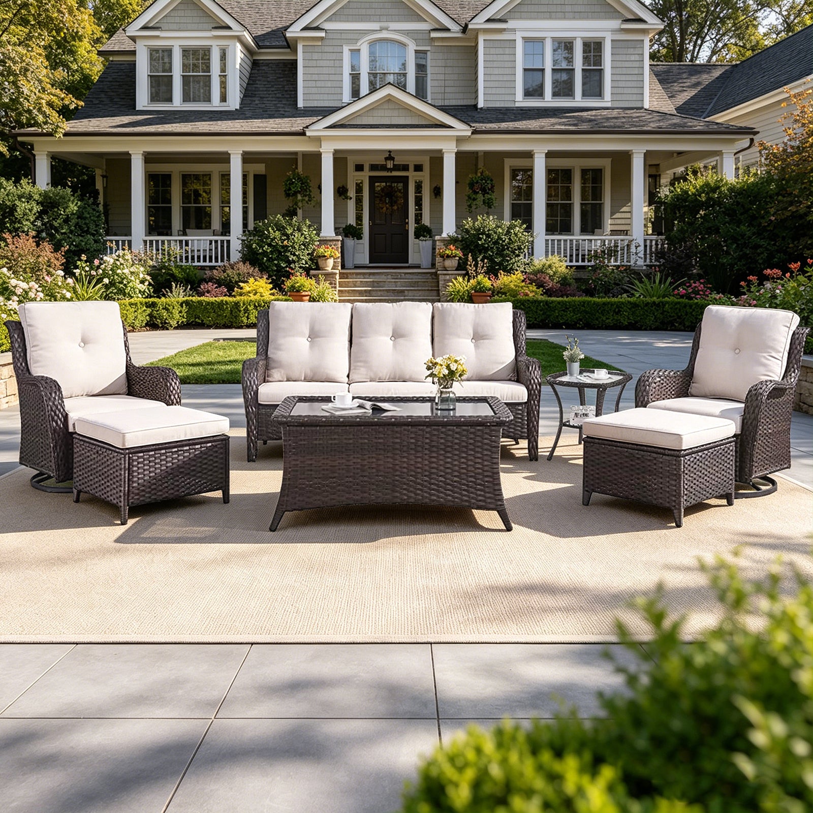 POCASSY 7 Pieces Rattan Sofa Seating Group with Cushions