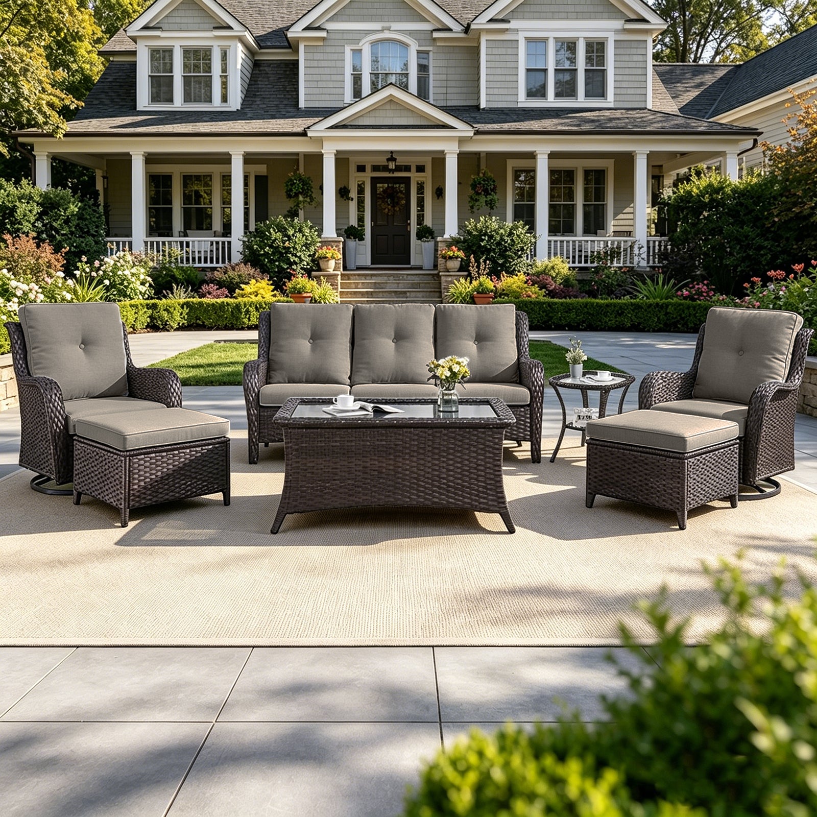 POCASSY 7 Pieces Rattan Sofa Seating Group with Cushions
