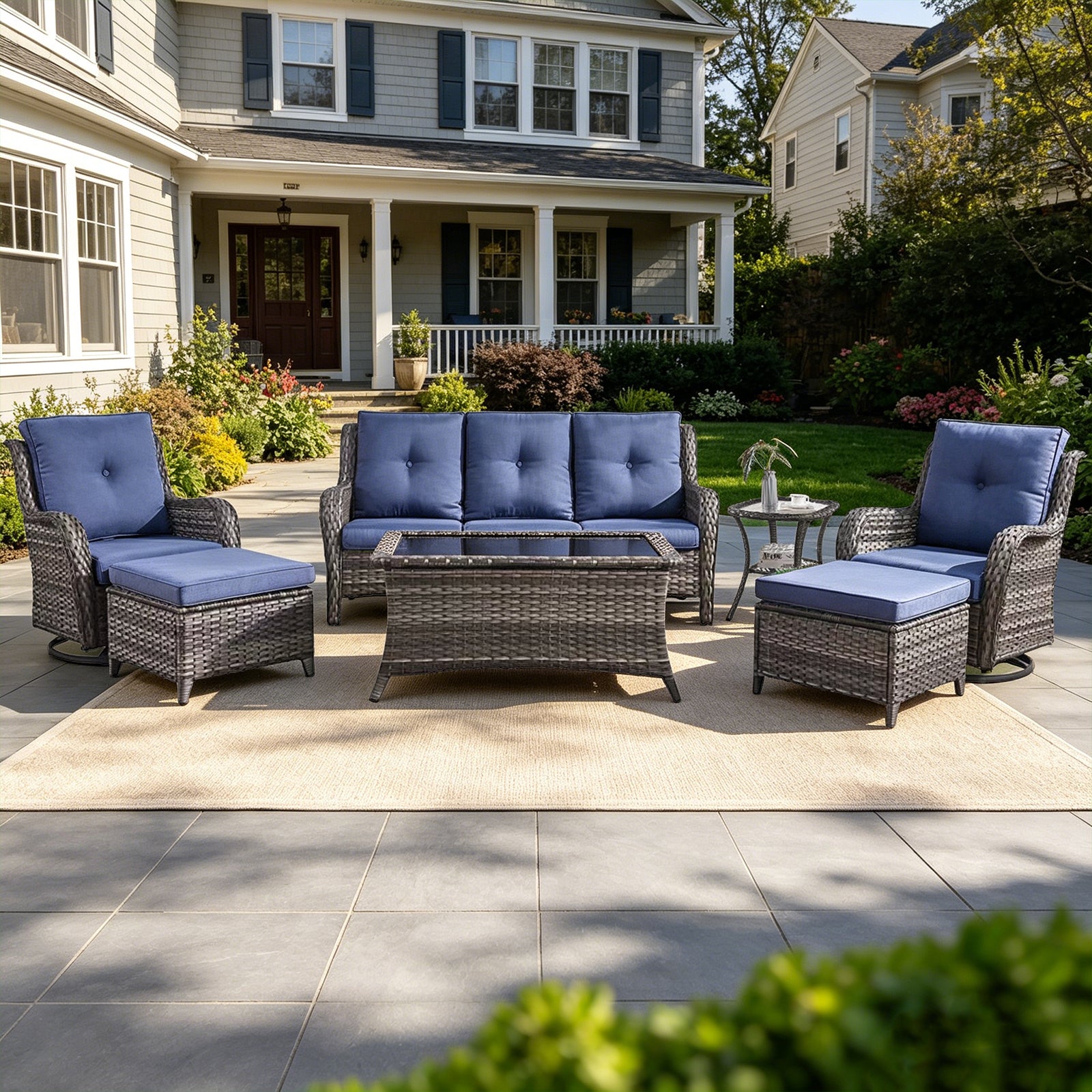 POCASSY 7 Pieces Rattan Sofa Seating Group with Cushions