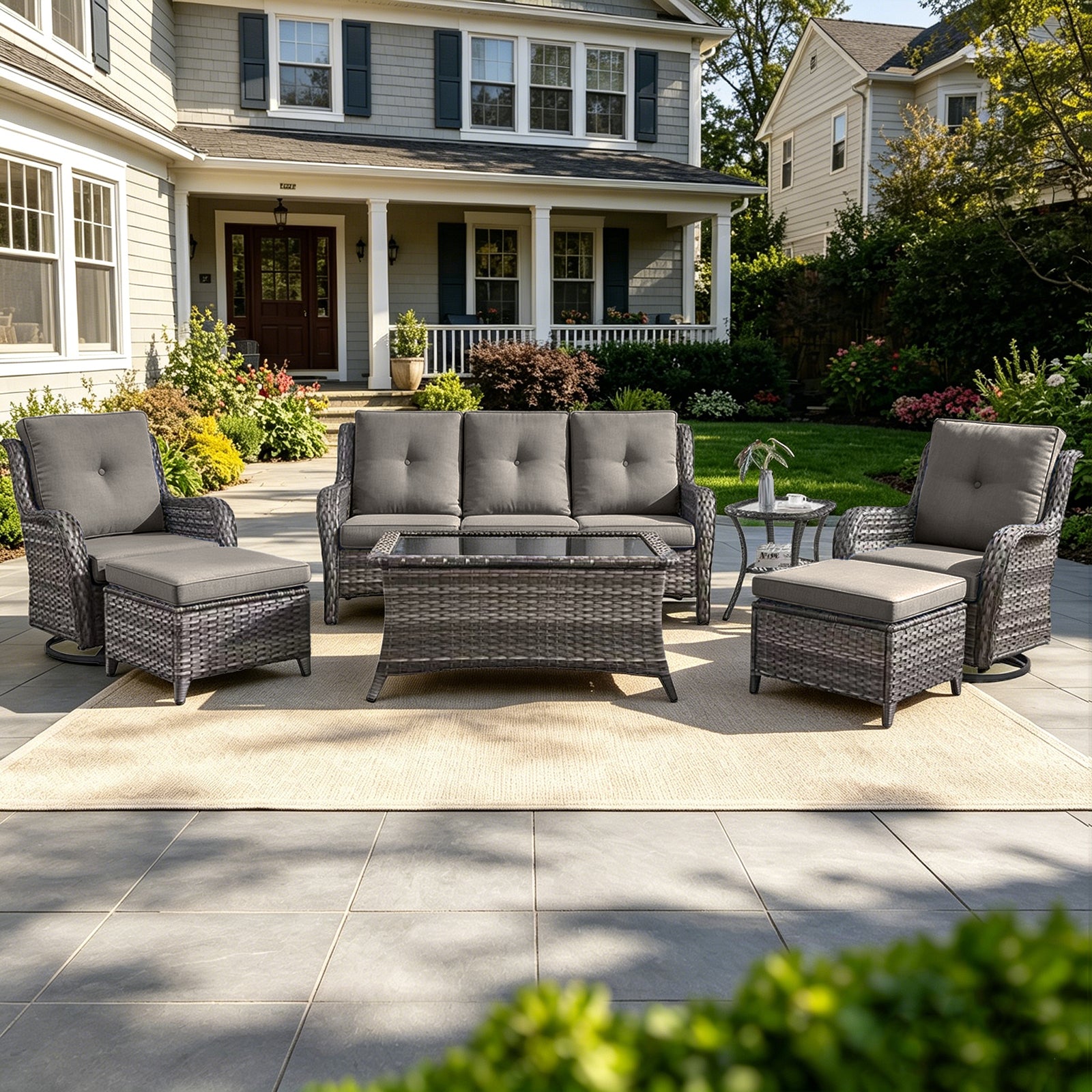 POCASSY 7 Pieces Rattan Sofa Seating Group with Cushions