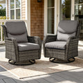 POCASSY Patio Swivel Chairs, Outdoor Wicker Swivel Glider Rocking Chairs with High Back and Thick Cushions for Porch Deck - Set of 2