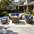 POCASSY 6PCS Outdoor Furniture Set with Fire Pit Table - All Weather Patio Conversation Set with Gray Wicker Outdoor Swivel Chairs and 41" Propane Firepit Table for Balcony, Porch, Garden