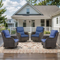 POCASSY Outdoor Swivel Chair Set of 4, All Weather Gray Wicker Patio Swivel Chairs Set with High Back and Thick Cushion for Garden Balcony Porch