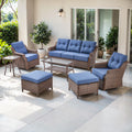 POCASSY 7 Pieces Patio Furniture Set, 6" Thick Cushion & All Weather Wicker Conversation Set with Coffee Table, Sofa, Swivel Rocking Chair, Ottoman and Side Table