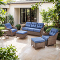 POCASSY 6PCS Outdoor Furniture Set with 6" Thick Cushion, Outdoor Sofa Couch Set with Swivel Chairs and Ottoman, Brown Wicker Patio Furniture Set for Porch Balcony