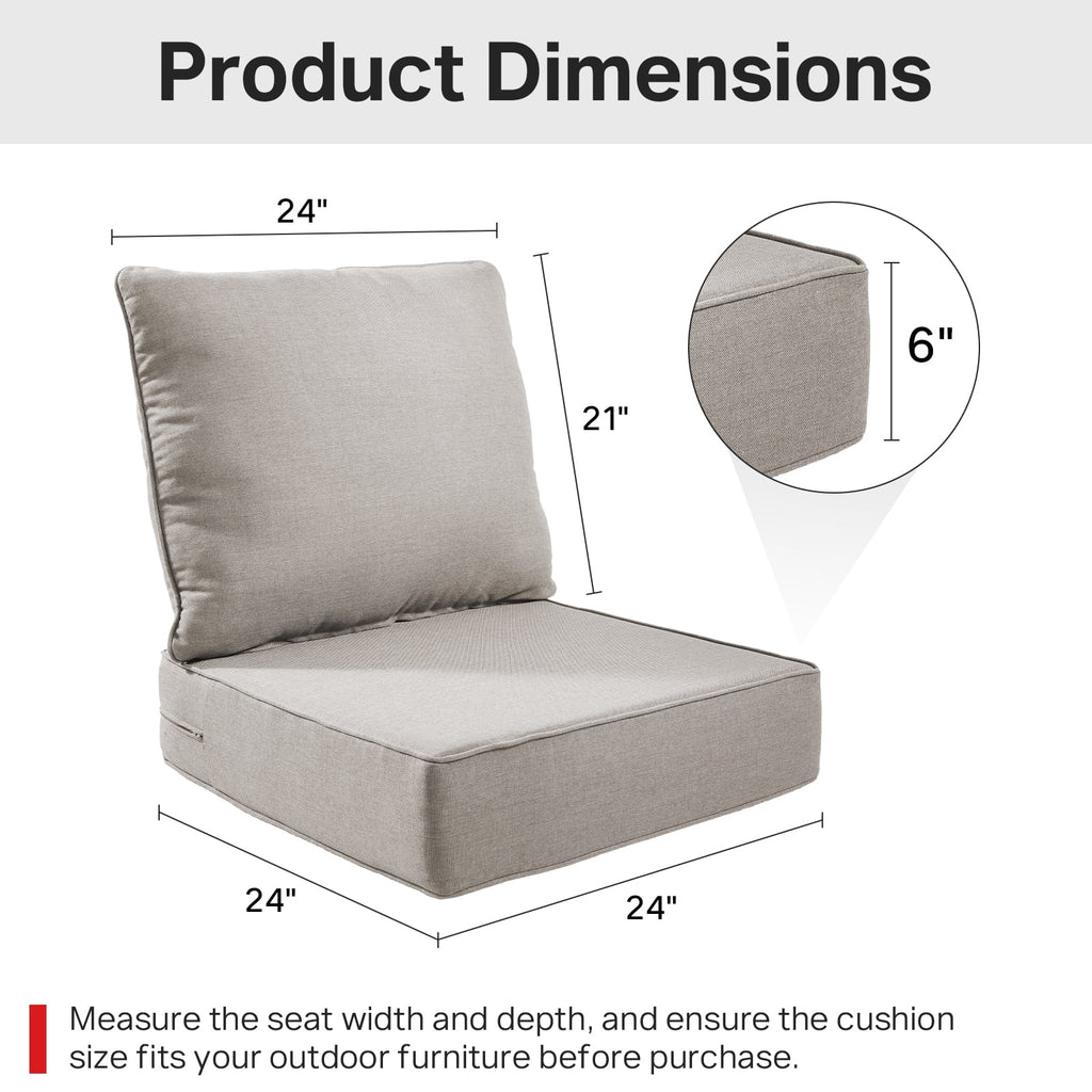 POCASSY 6" Thick Outdoor Chair Cushions Set of 2, Outdoor Cushions for Patio Furniture, Deep Seat and High Back Cushion for Patio Rocking Dining Chair and Couch
