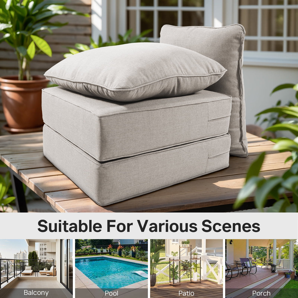 POCASSY 6" Thick Outdoor Chair Cushions Set of 2, Outdoor Cushions for Patio Furniture, Deep Seat and High Back Cushion for Patio Rocking Dining Chair and Couch