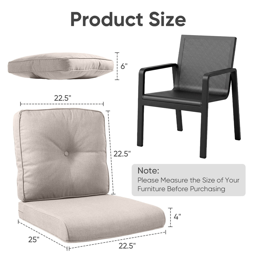 POCASSY Patio Furniture Cushions Set, 22.5"*22.5" Outdoor Cushion for Patio Furniture, Water Resistant, Fade Resistant, Deep Seat Seat and Back Cushion for Chair, Sofa, and Couch
